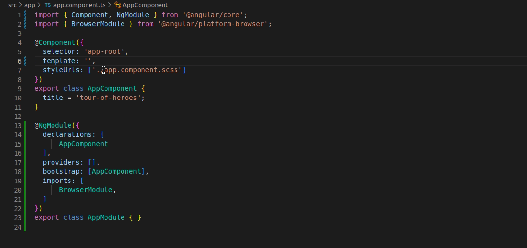 language service component imports Angular 15