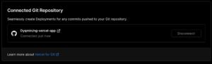 Connecting repository in Vercel panel